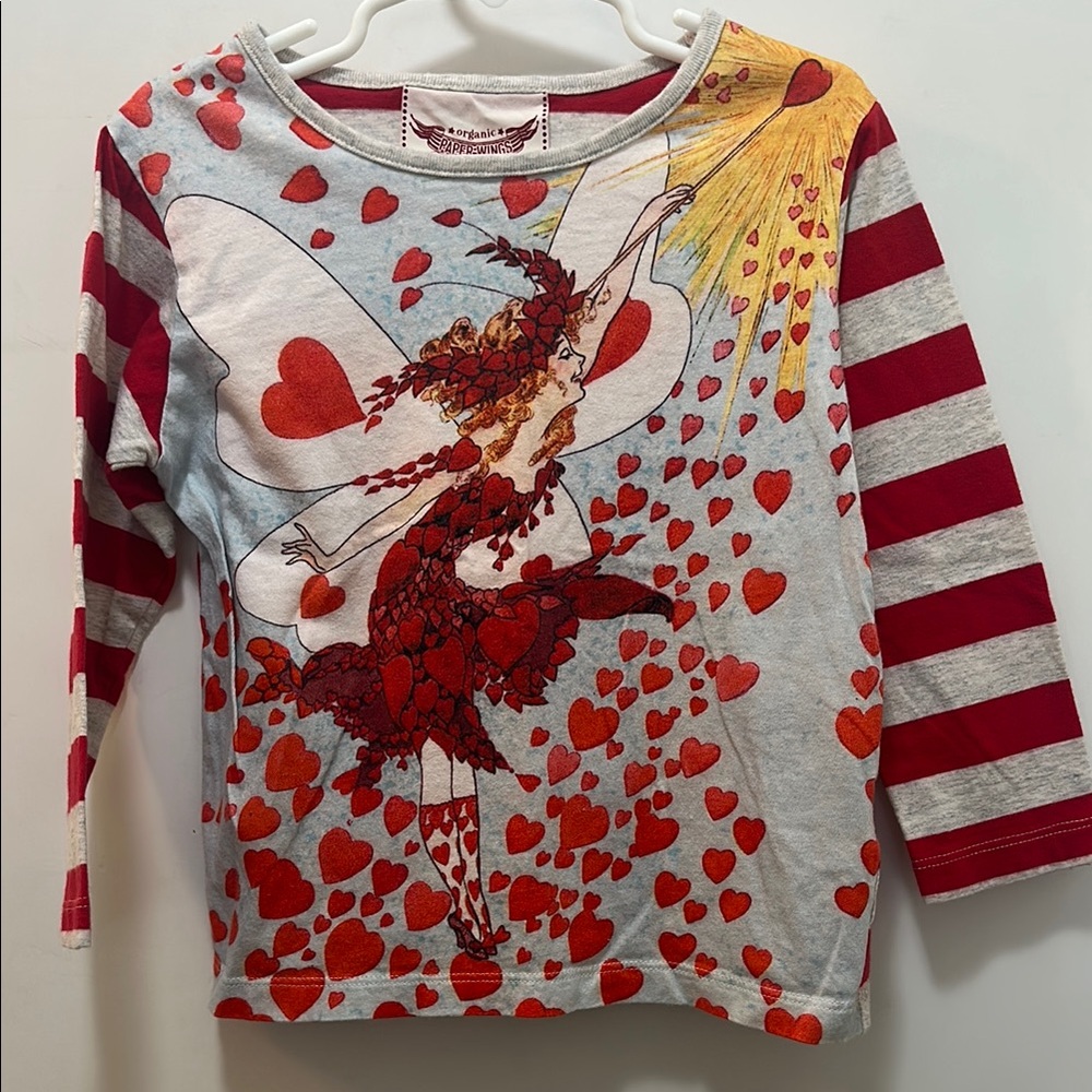 Organic Paper Wings Brand Red & Gray Long Sleeve Artistic Tee Size 5